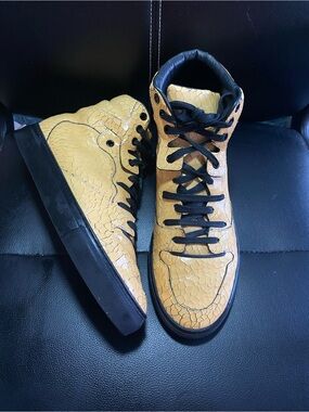 Balenciaga Arena Cracked-Leather High-Top Sneakers Mustard Yellow 39/6 US